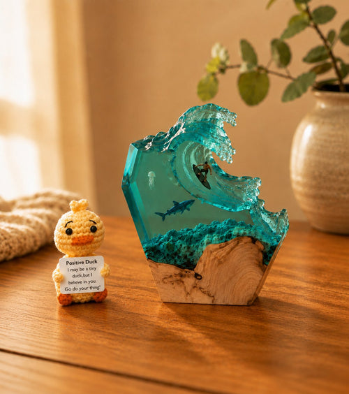 Ocean wave lamp and one crochet duck together